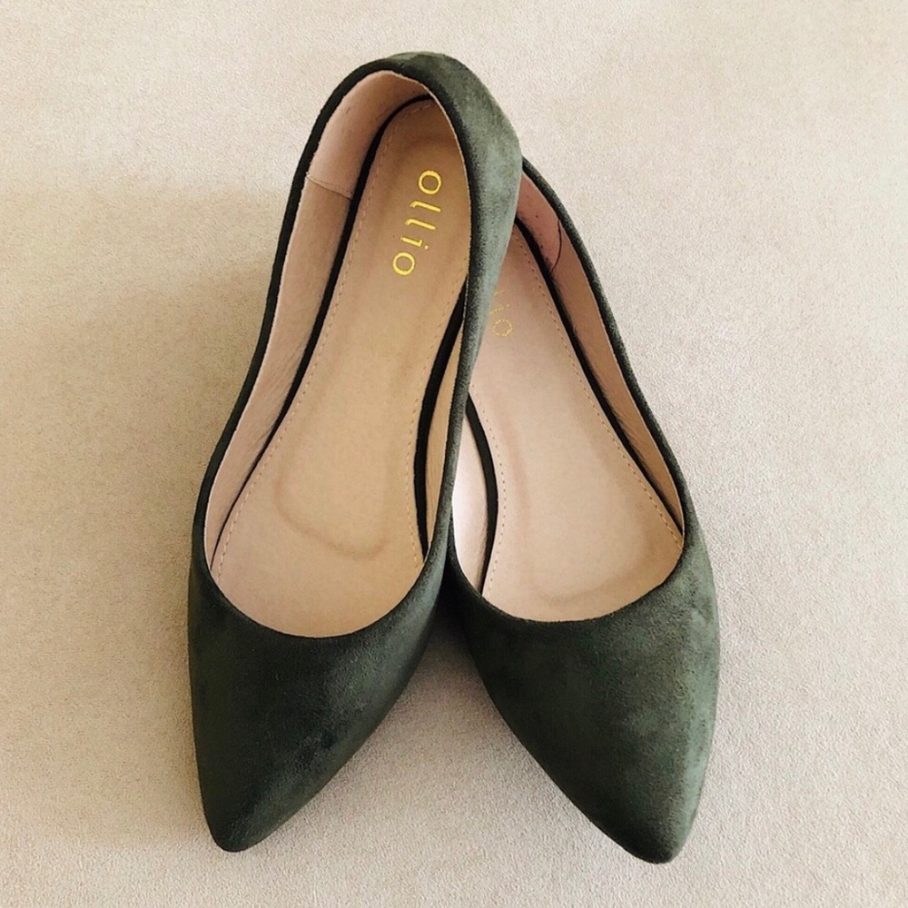 Olive Suede Pointy Flats